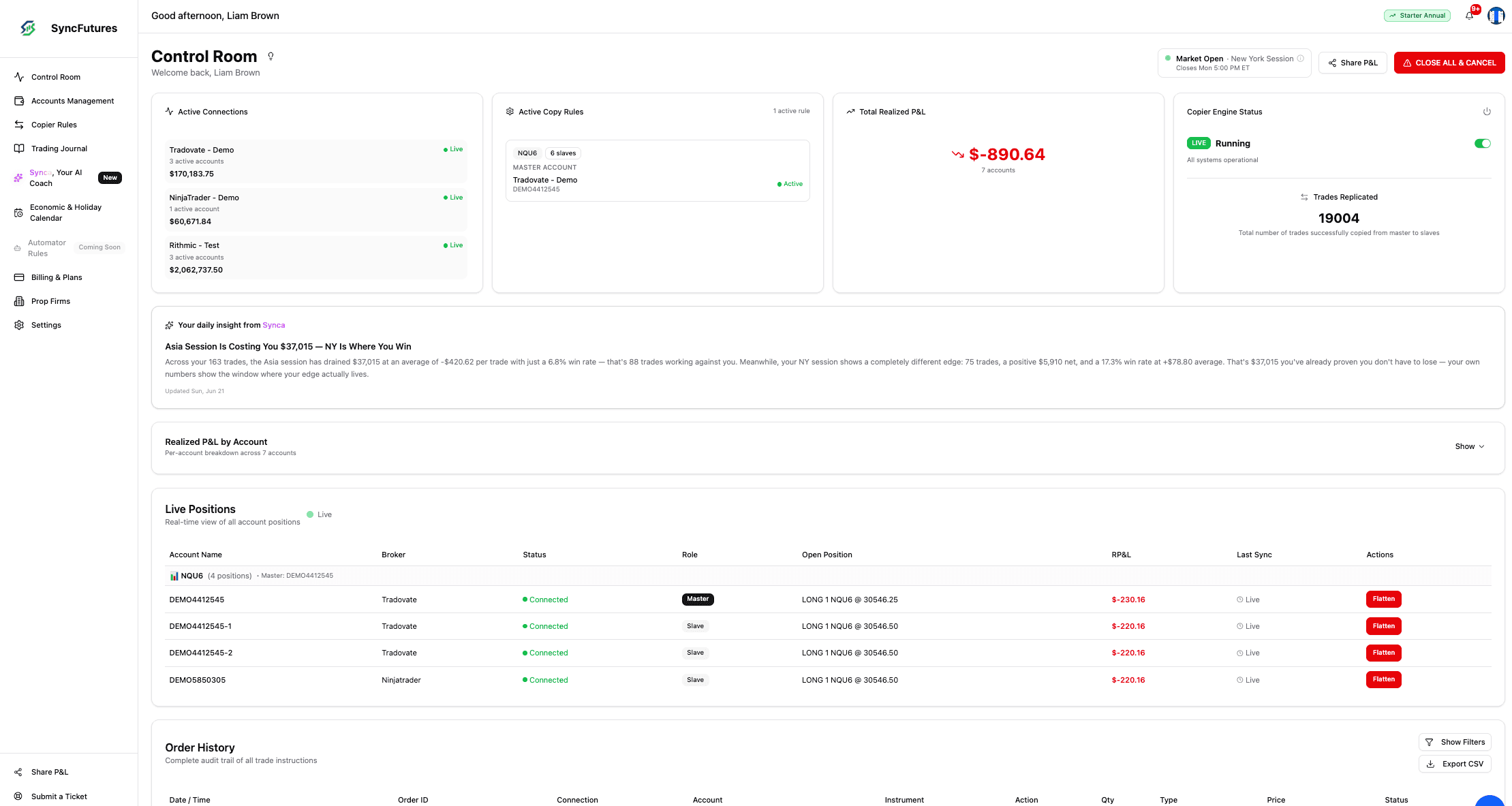 SyncFutures Control Room Dashboard