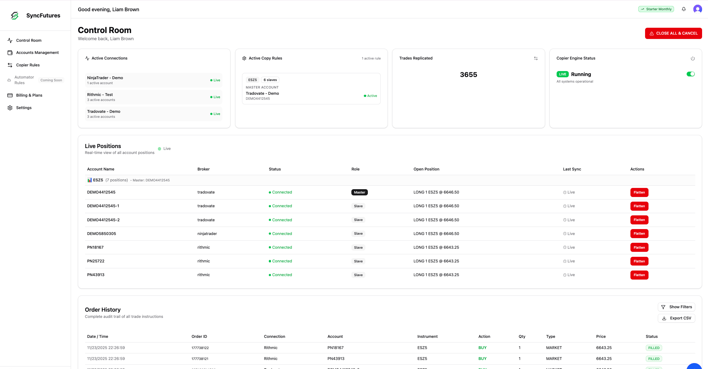 SyncFutures Control Room Dashboard